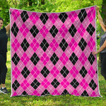 Black And Pink Argyle Pattern Print Quilt