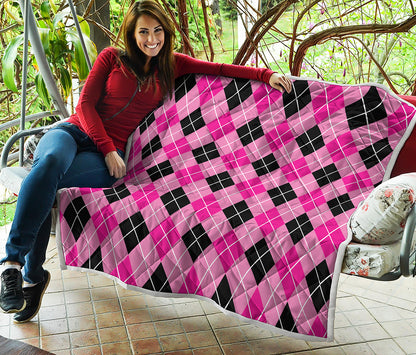 Black And Pink Argyle Pattern Print Quilt