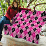 Black And Pink Argyle Pattern Print Quilt