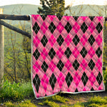 Black And Pink Argyle Pattern Print Quilt