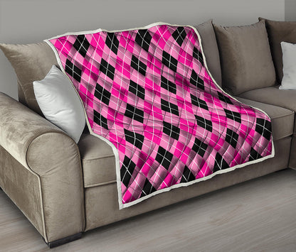 Black And Pink Argyle Pattern Print Quilt