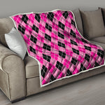 Black And Pink Argyle Pattern Print Quilt