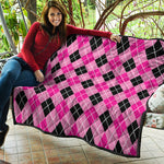 Black And Pink Argyle Pattern Print Quilt