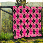Black And Pink Argyle Pattern Print Quilt