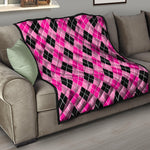 Black And Pink Argyle Pattern Print Quilt