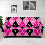Black And Pink Argyle Pattern Print Sofa Cover