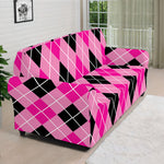 Black And Pink Argyle Pattern Print Sofa Cover