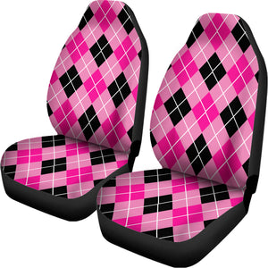 Black And Pink Argyle Pattern Print Universal Fit Car Seat Covers