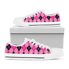 Black And Pink Argyle Pattern Print White Low Top Shoes