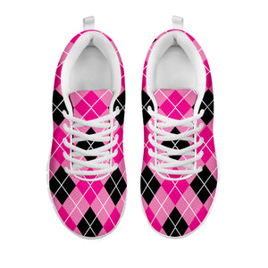 Black And Pink Argyle Pattern Print White Sneakers