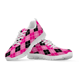 Black And Pink Argyle Pattern Print White Sneakers