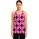 Black And Pink Argyle Pattern Print Women's Racerback Tank Top
