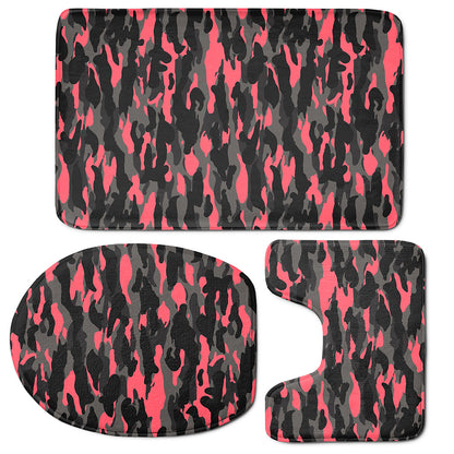 Black And Pink Camouflage Print 3 Piece Bath Mat Set