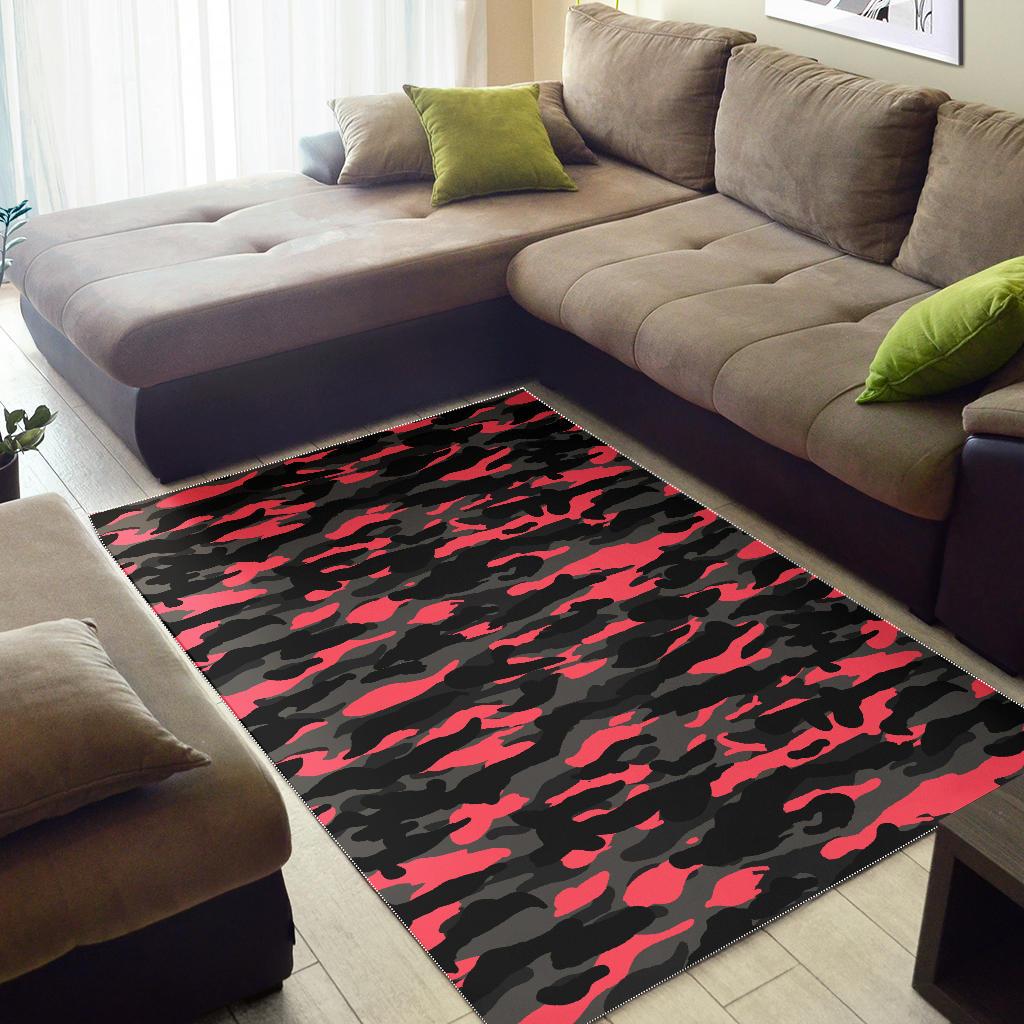 Black And Pink Camouflage Print Area Rug GearFrost