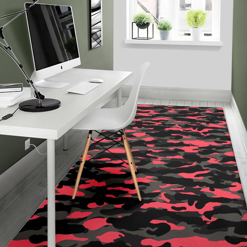 Black And Pink Camouflage Print Area Rug GearFrost