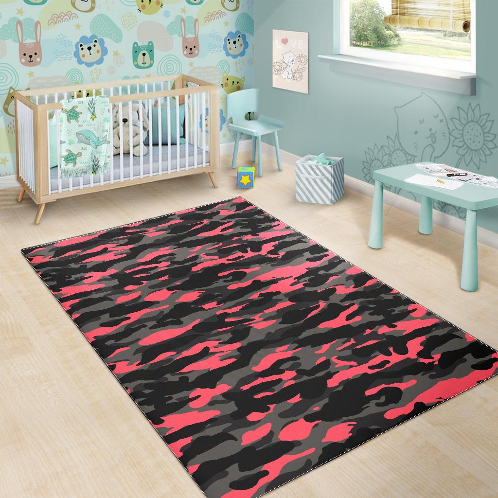 Black And Pink Camouflage Print Area Rug GearFrost