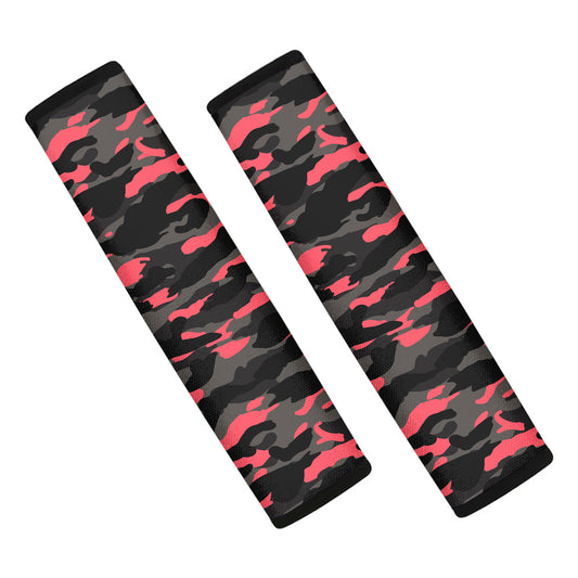 Black And Pink Camouflage Print Car Seat Belt Covers