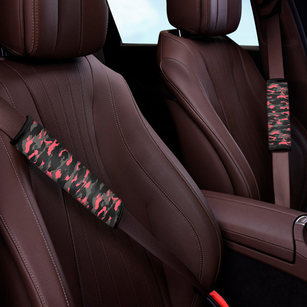 Black And Pink Camouflage Print Car Seat Belt Covers