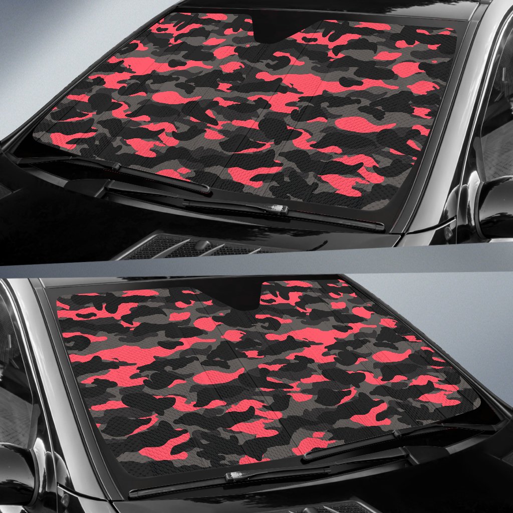 Black And Pink Camouflage Print Car Sun Shade GearFrost