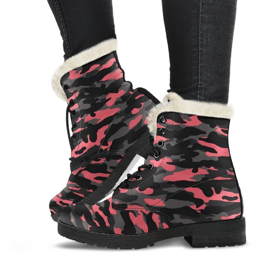 Black And Pink Camouflage Print Comfy Boots GearFrost