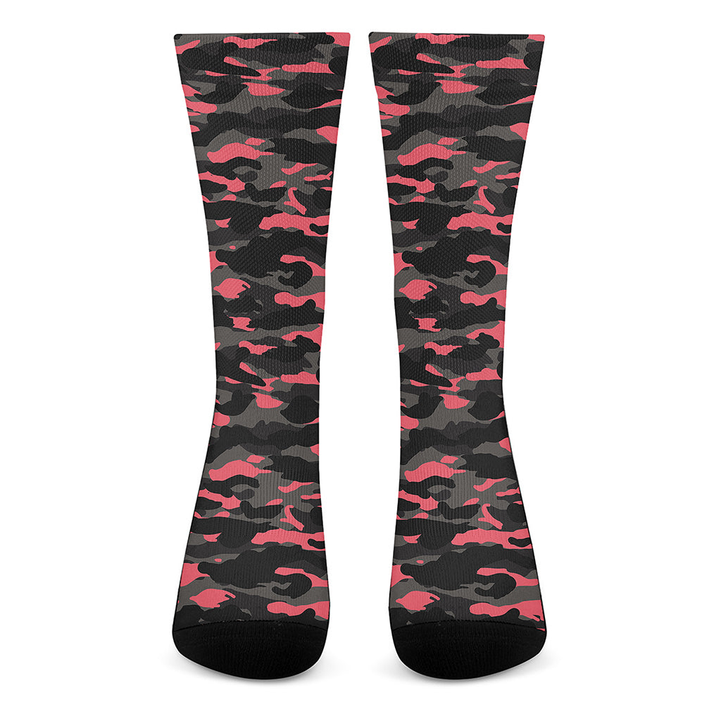 Black And Pink Camouflage Print Crew Socks
