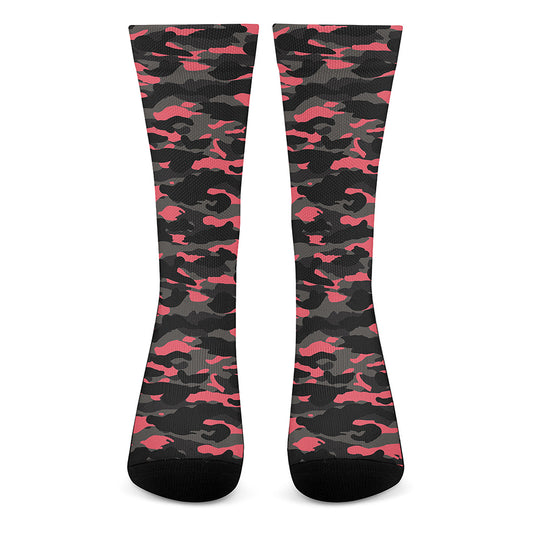 Black And Pink Camouflage Print Crew Socks