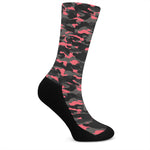 Black And Pink Camouflage Print Crew Socks