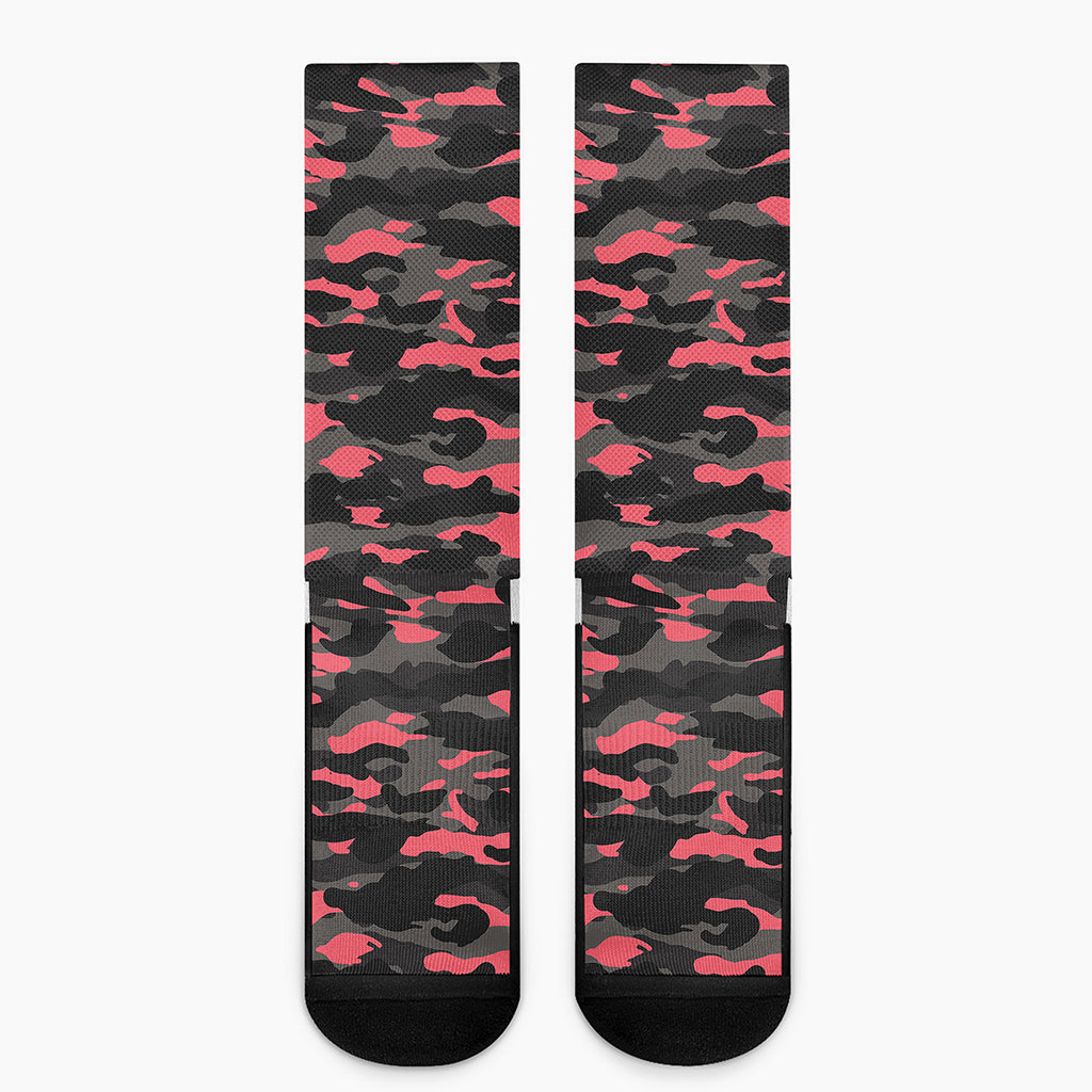 Black And Pink Camouflage Print Crew Socks