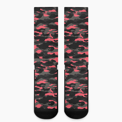 Black And Pink Camouflage Print Crew Socks