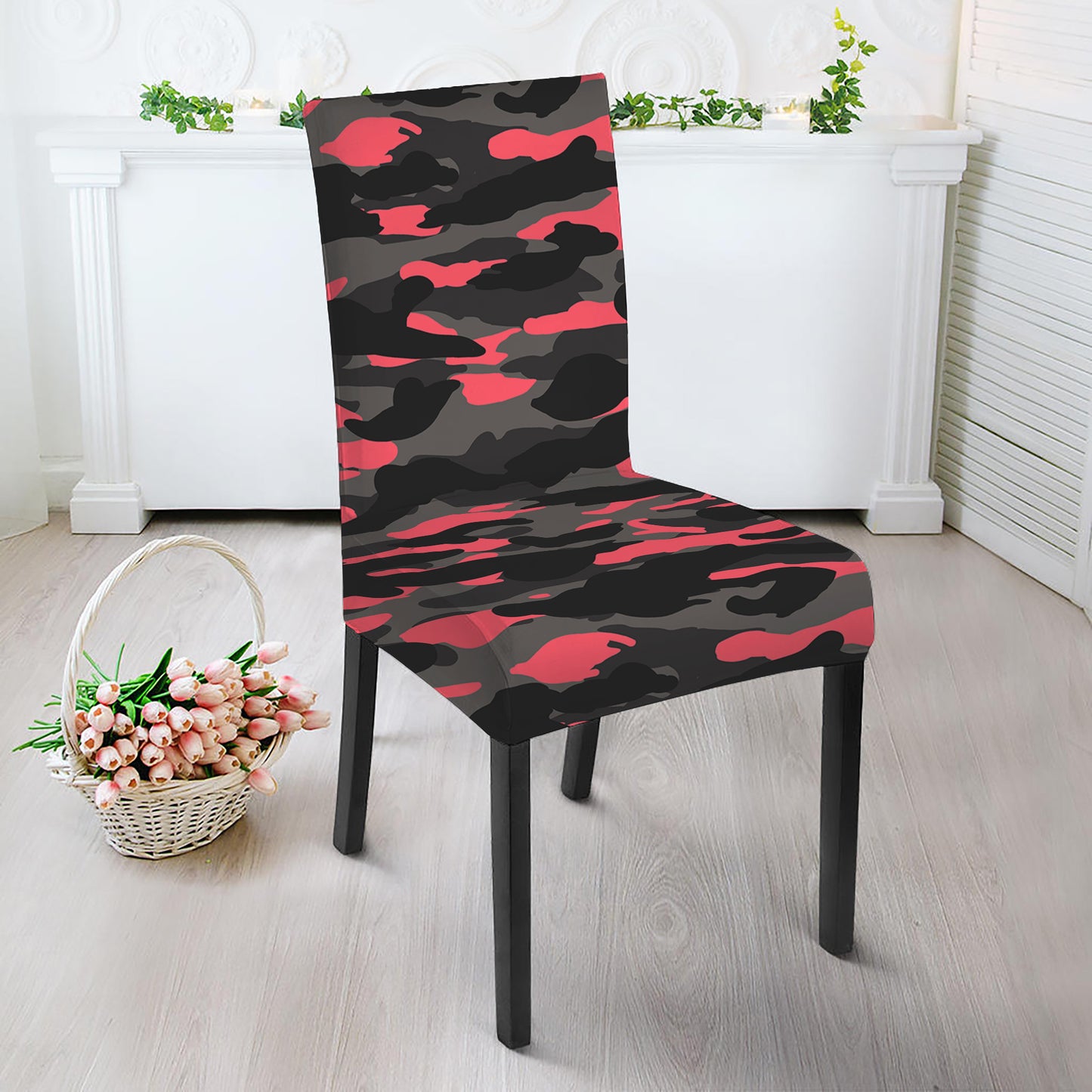 Black And Pink Camouflage Print Dining Chair Slipcover