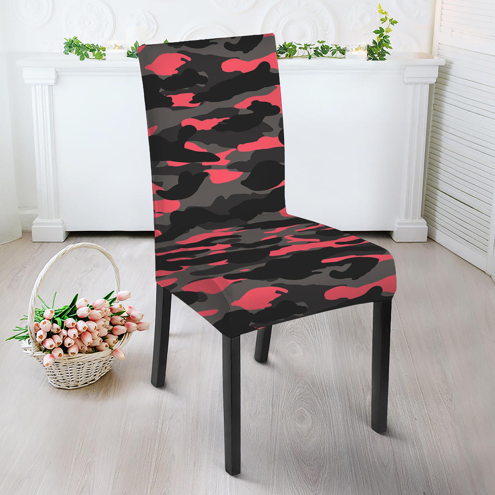 Black And Pink Camouflage Print Dining Chair Slipcover
