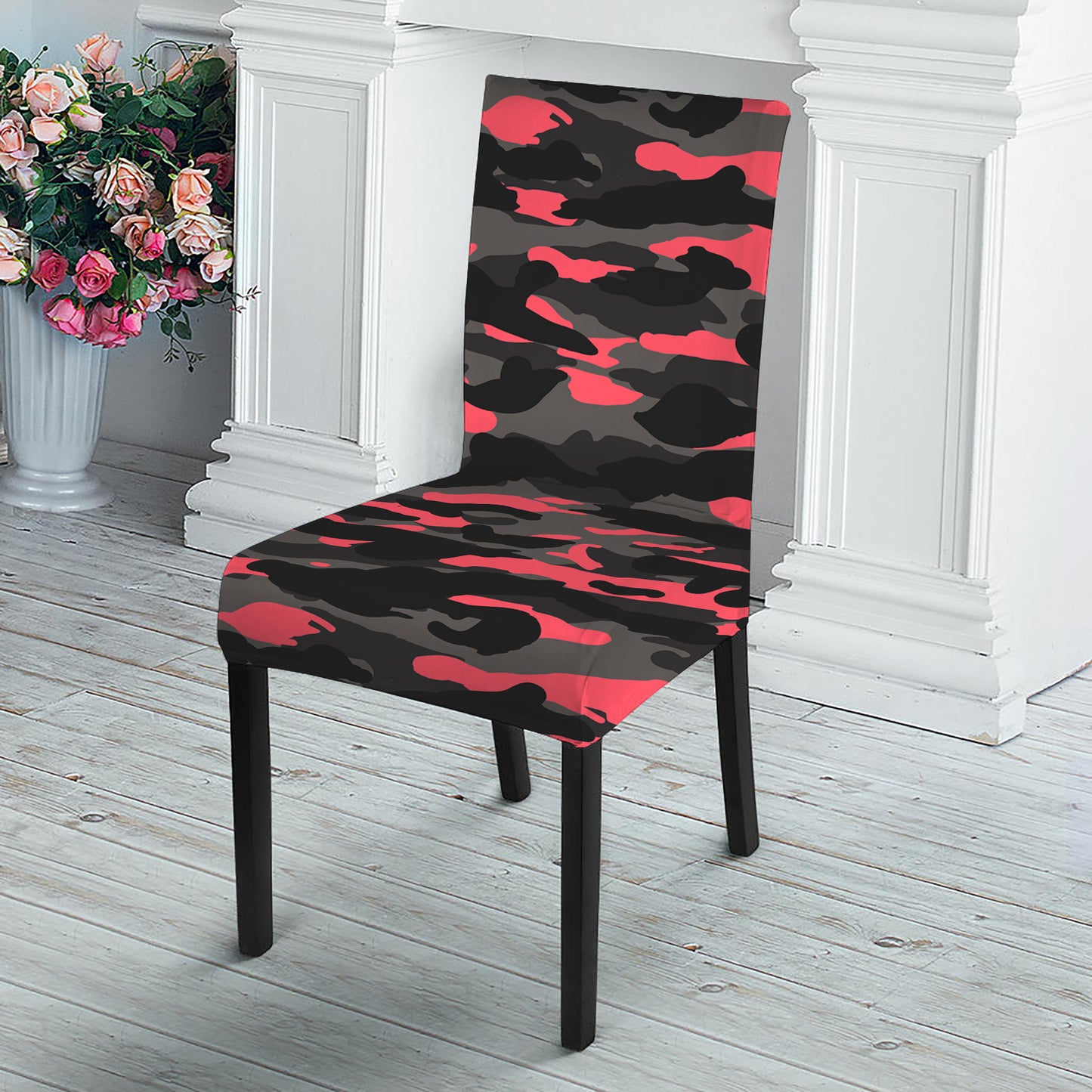 Black And Pink Camouflage Print Dining Chair Slipcover