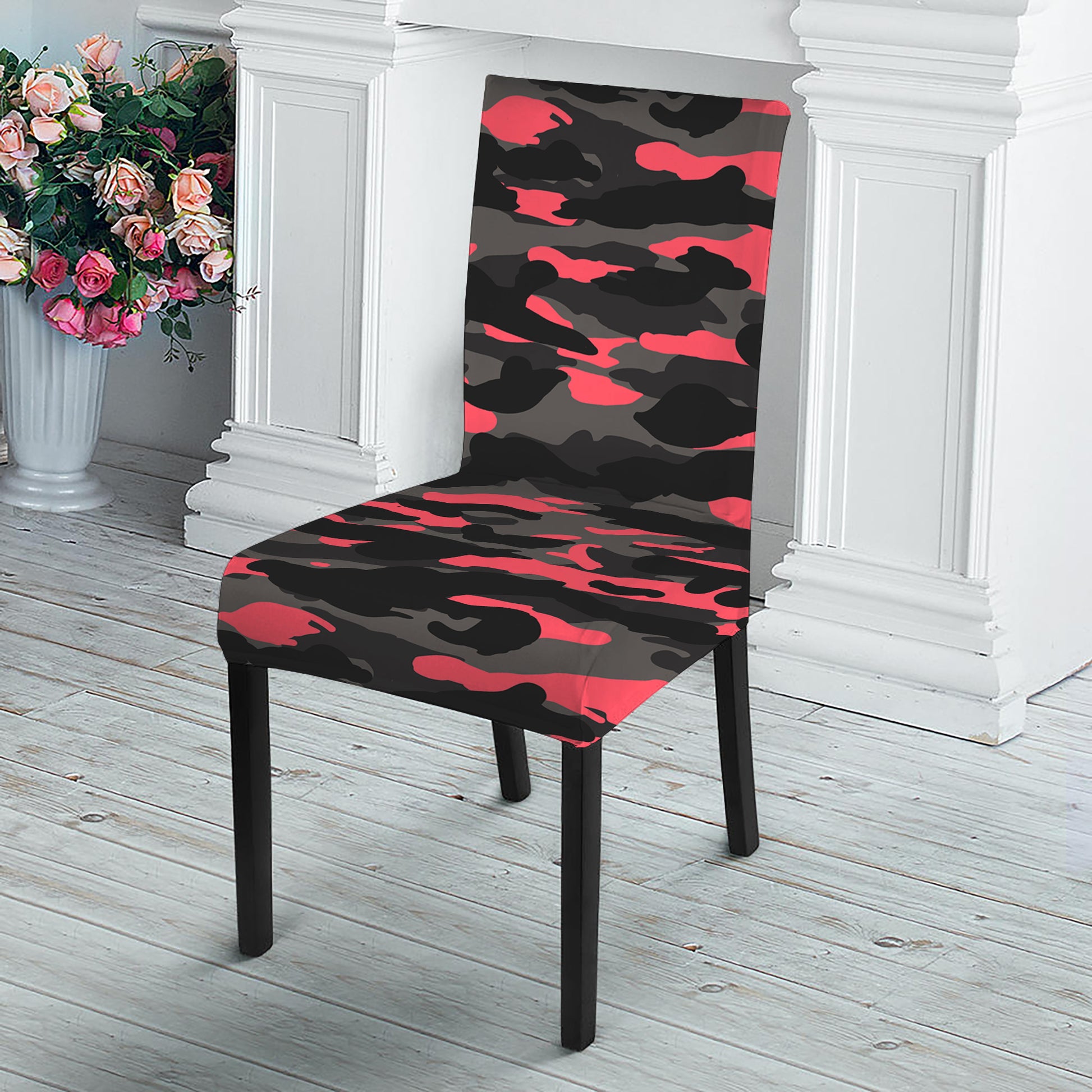 Black And Pink Camouflage Print Dining Chair Slipcover