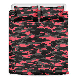Black And Pink Camouflage Print Duvet Cover Bedding Set