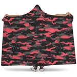 Black And Pink Camouflage Print Hooded Blanket