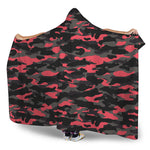 Black And Pink Camouflage Print Hooded Blanket
