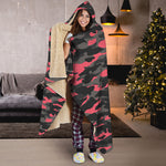 Black And Pink Camouflage Print Hooded Blanket