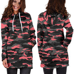Black And Pink Camouflage Print Hoodie Dress GearFrost