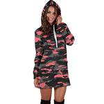 Black And Pink Camouflage Print Hoodie Dress GearFrost