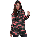 Black And Pink Camouflage Print Hoodie Dress GearFrost