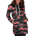 Black And Pink Camouflage Print Pullover Hoodie Dress