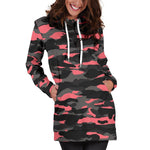 Black And Pink Camouflage Print Hoodie Dress GearFrost