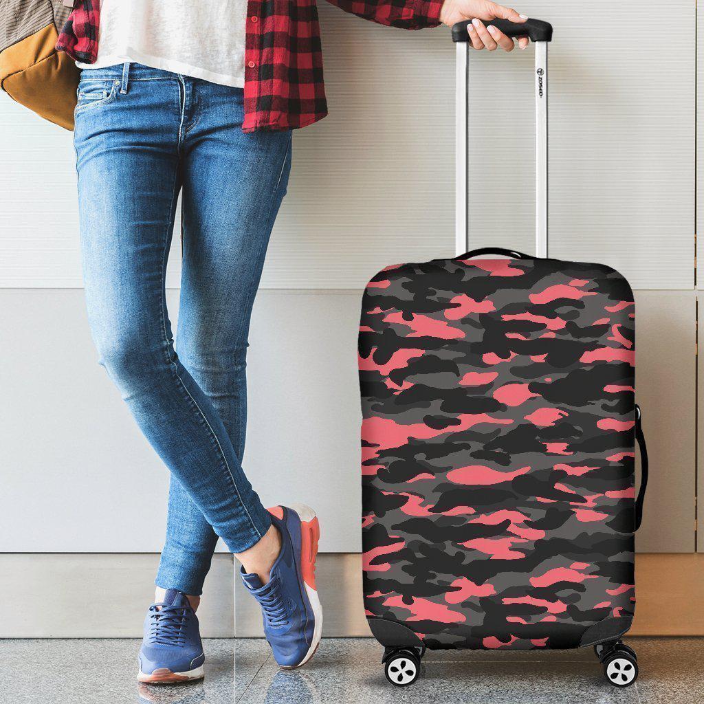 Black And Pink Camouflage Print Luggage Cover GearFrost
