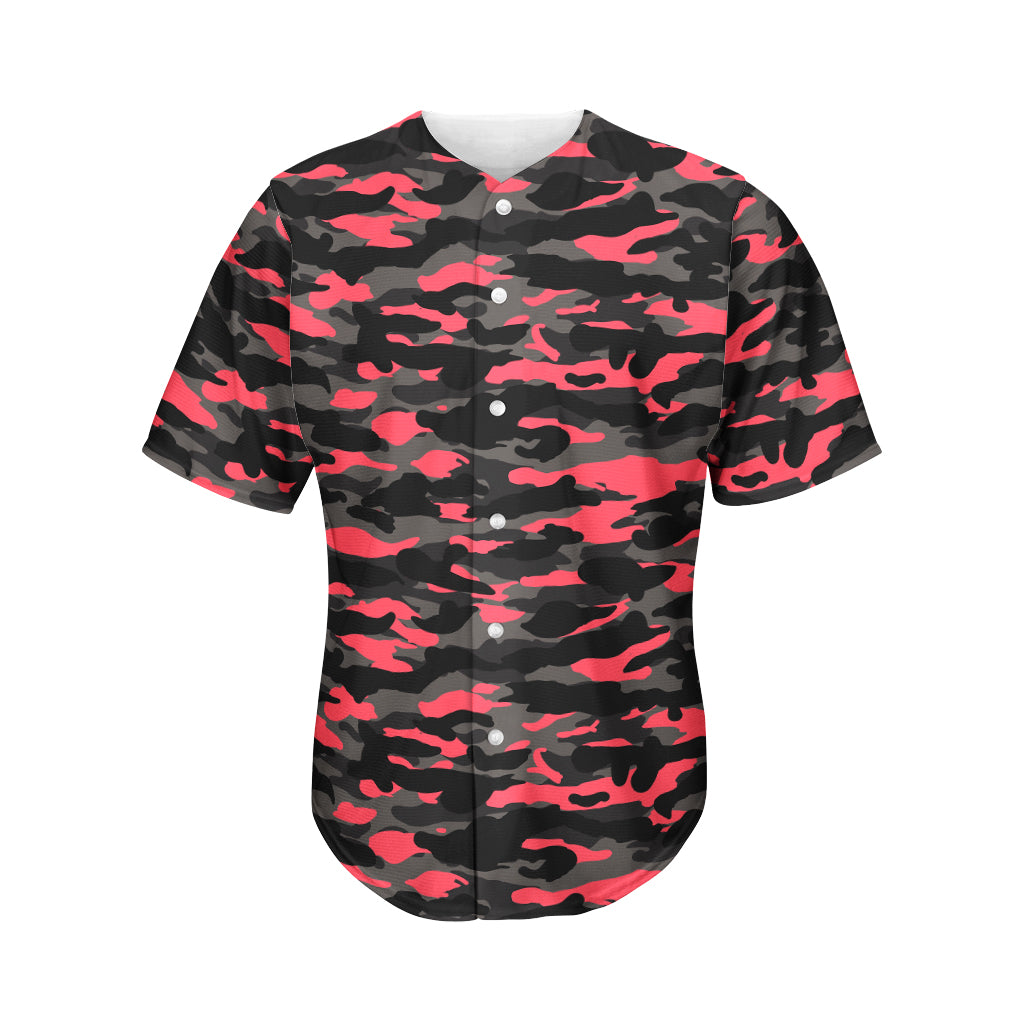 Black And Pink Camouflage Print Men's Baseball Jersey