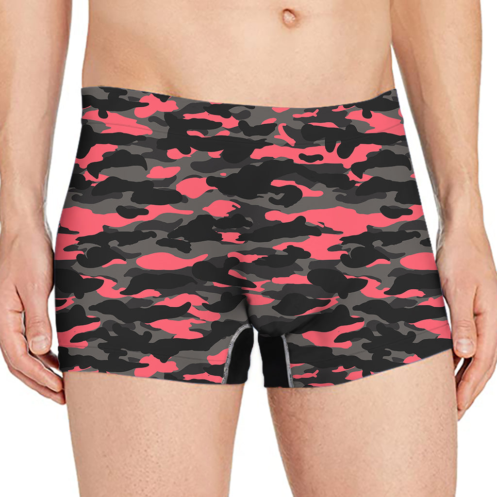 Black And Pink Camouflage Print Men's Boxer Briefs