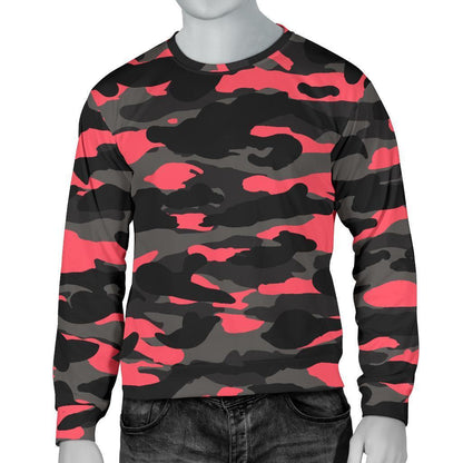 Black And Pink Camouflage Print Men's Crewneck Sweatshirt GearFrost