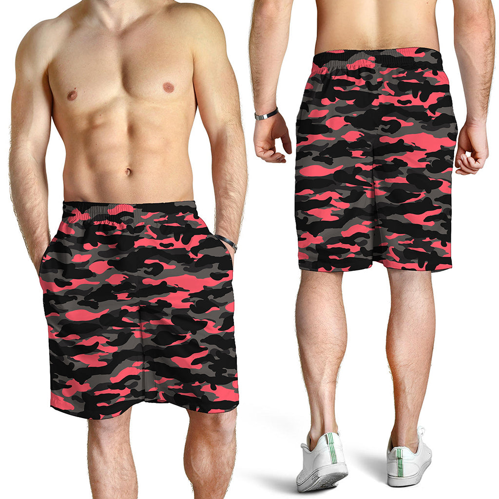 Black And Pink Camouflage Print Men's Shorts