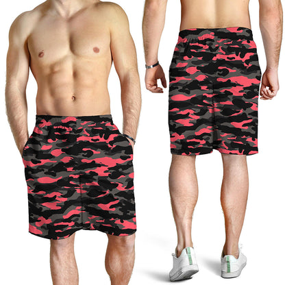 Black And Pink Camouflage Print Men's Shorts
