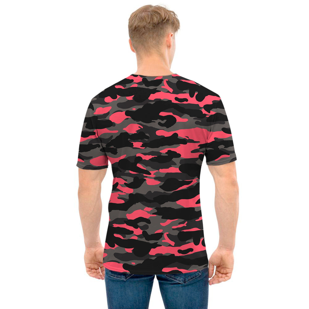 Black And Pink Camouflage Print Men's T-Shirt