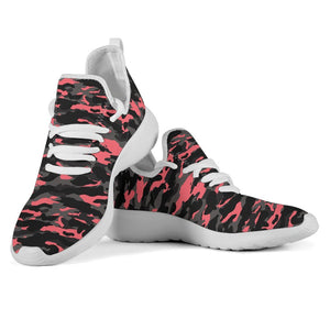 Black And Pink Camouflage Print Mesh Knit Shoes GearFrost